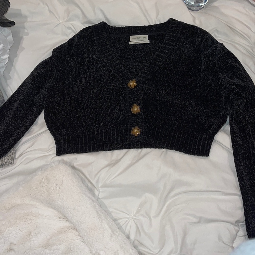 black knitted button up sweater